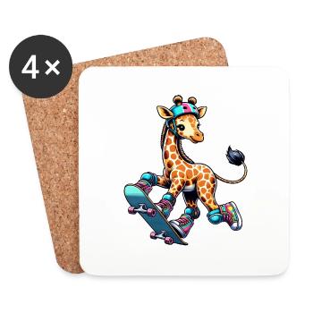 Skater Giraffe auf dem Skateboard - Untersetzer (4er-Set) - Weiß - Vorne