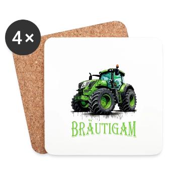 Team Bräutigam Traktor für Bauern und Landwirte - Untersetzer (4er-Set) - Weiß - Vorne