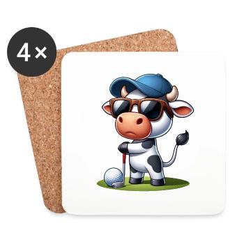 Cow Golfer Golf Course Dog Owner - Coasters (set of 4) - white - Front