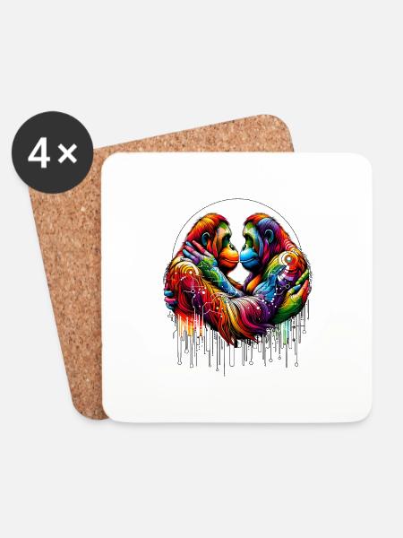 Orang-Utan Liebe - Farbberührung - Untersetzer (4er-Set) - Weiß