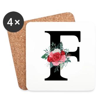Lettre f floral rouge - Dessous de verre (lot de 4) - blanc - Devant