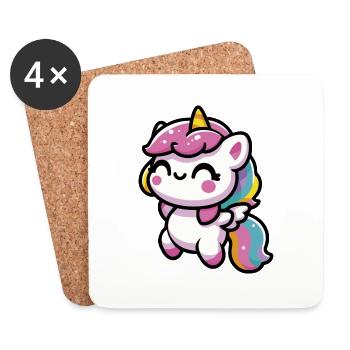 Adorable licorne kawaii - Dessous de verre (lot de 4) - blanc - Devant
