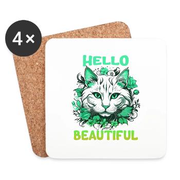 Cat Beautiful Stylish Women Colorful Art Art - Coasters (set of 4) - white - Front