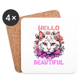 Cat Beautiful Stylish Women Colorful Art Art - Coasters (set of 4) - white - Front