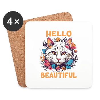 Cat Beautiful Stylish Women Colorful Art Art - Coasters (set of 4) - white - Front