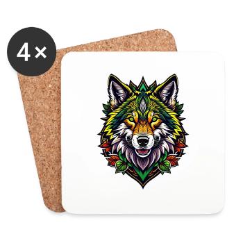 Colourful Wolf Illustration - Coasters (set of 4) - white - Front