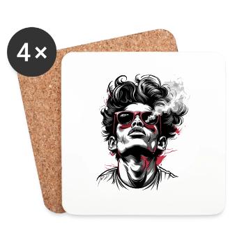 Hipster fumeur avec des lunettes de soleil - Dessous de verre (lot de 4) - blanc - Devant