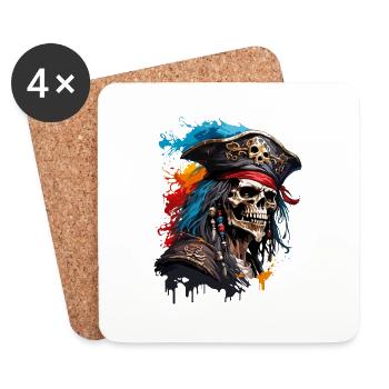 Pirate / Ahoy / Anchor / Captain / Skull / Rum - Coasters (set of 4) - white - Front