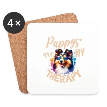 Watercolour Shetland Sheepdog and Puppy - Coasters (set of 4) - white - Front