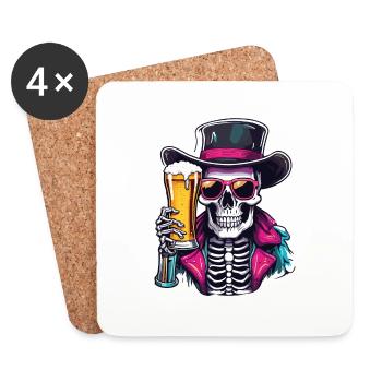 Skull / Totenkopf / Skelett / Gothic / Bier - Untersetzer (4er-Set) - Weiß - Vorne
