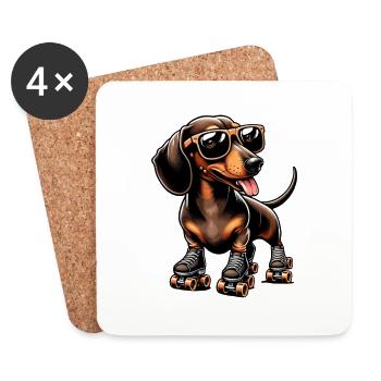 Teckel Me patins à roulettes que chaque chien de chasse veut - Dessous de verre (lot de 4) - blanc - Devant