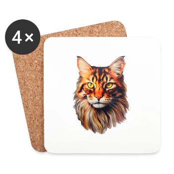 Maine Coon Katzenkopf - Untersetzer (4er-Set) - Weiß - Vorne