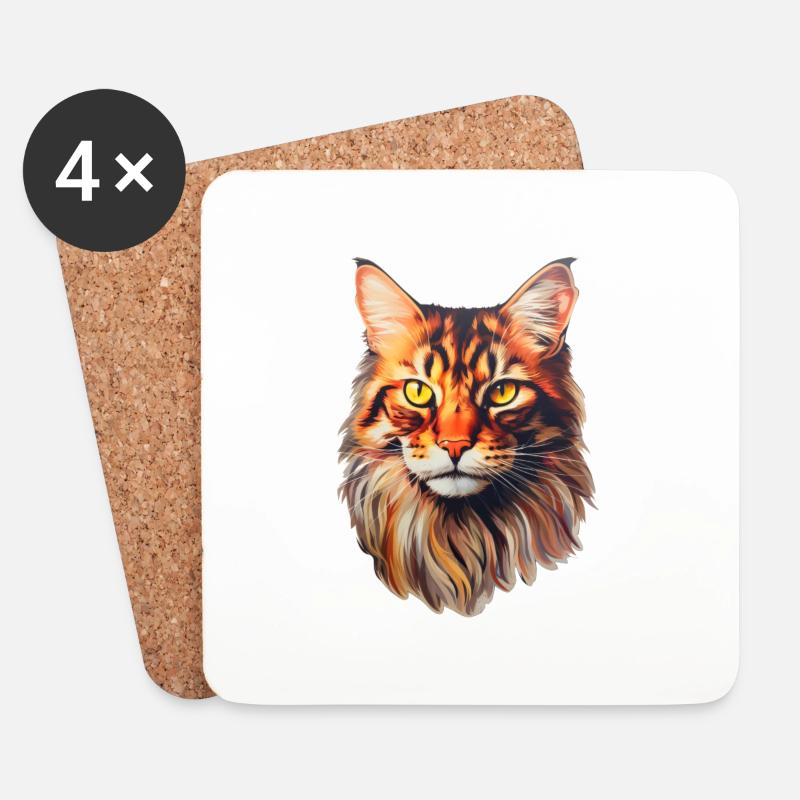 Maine Coon Katzenkopf - Untersetzer (4er-Set) - Weiß