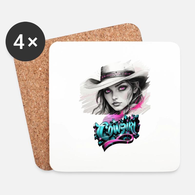 Cowboy , Pferdemädchen mit Cowboyhut - Untersetzer (4er-Set) - Weiß