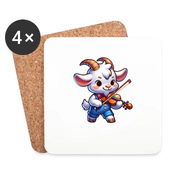Chèvre mignonne jouant de la musique de ferme de violon - Dessous de verre (lot de 4) - blanc - Devant