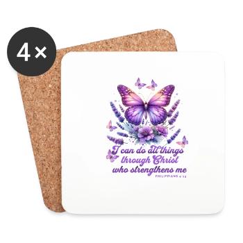 All through Christ Phil 4:13 Butterfly - Coasters (set of 4) - white - Front