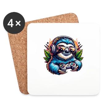 Conception de nerd paresseux de joueur drôle - Dessous de verre (lot de 4) - blanc - Devant