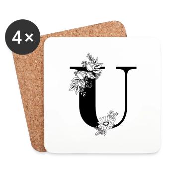 Lettre u floral noir et blanc - Dessous de verre (lot de 4) - blanc - Devant