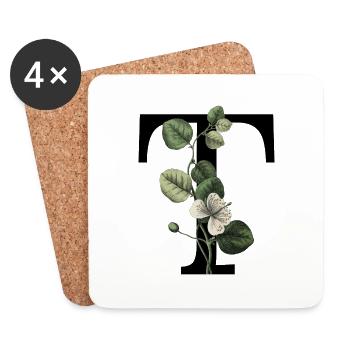 Grüner botanischer Buchstabe T - Untersetzer (4er-Set) - Weiß - Vorne