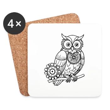Hibou mécanique - Dessous de verre (lot de 4) - blanc - Devant