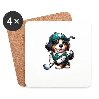 Lustiger Berner Sennenhund Golfer Design - Untersetzer (4er-Set) - Weiß - Vorne