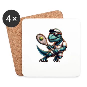 Dinosaur Tennis Spieler Dino Junge Sport - Untersetzer (4er-Set) - Weiß - Vorne