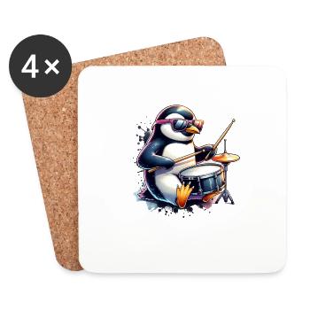 Penguin Drummer Rock Music Animal Funny - Coasters (set of 4) - white - Front