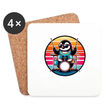 Funny penguin plays drums and rock music - Coasters (set of 4) - white - Front