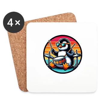 Rocking penguin drummer with drumsticks - Coasters (set of 4) - white - Front