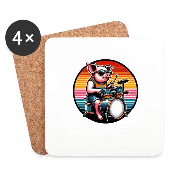 Pig Drums Drummer Music Band - Coasters (set of 4) - white - Front