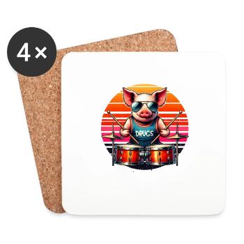 Pig Drums Drummer Band Percussion - Coasters (set of 4) - white - Front
