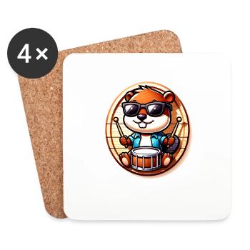 Beaver Drummer Rodent Drums Rock Music - Coasters (set of 4) - white - Front