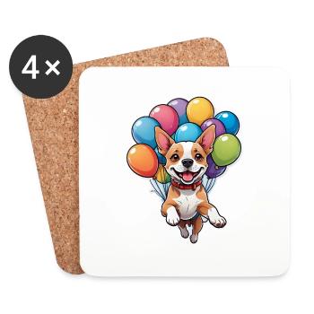 Dog with Colorful Balloons - Coasters (set of 4) - white - Front