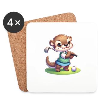 Cute Otter Golfer Golfing Fun - Coasters (set of 4) - white - Front