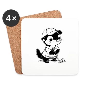 Silhouette de golf loutre golfeur drôle - Dessous de verre (lot de 4) - blanc - Devant