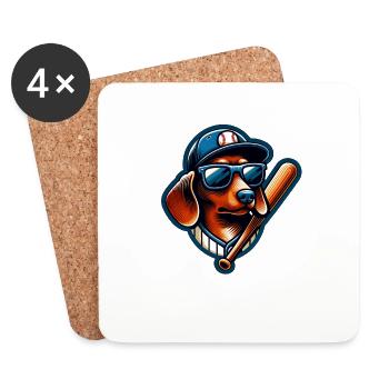 Teckel Joueur De Baseball Sports Drôle - Dessous de verre (lot de 4) - blanc - Devant