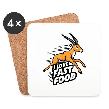 "I love fast food" funny antelope jumping - Coasters (set of 4) - white - Front