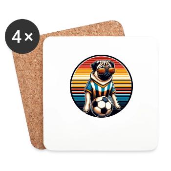 Retro Pug Dog Football Champion Fan - Dessous de verre (lot de 4) - blanc - Devant