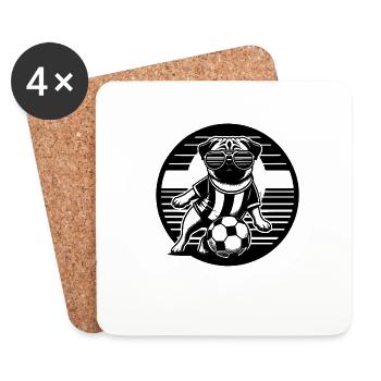 Pug Dog Soccer Player Ball Champion Fan - Coasters (set of 4) - white - Front