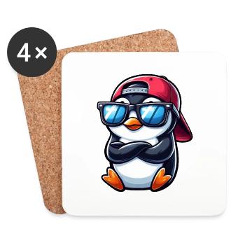 Cooler Pinguin mit Sonnenbrille Cartoon 1 - Untersetzer (4er-Set) - Weiß - Vorne