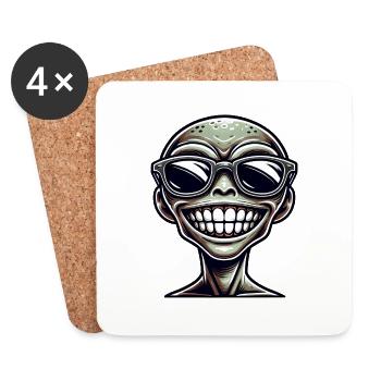 Portrait extraterrestre cool avec lunettes de soleil - Dessous de verre (lot de 4) - blanc - Devant