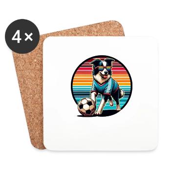 Border Collie Joueur de football Champion Dog Fan - Dessous de verre (lot de 4) - blanc - Devant