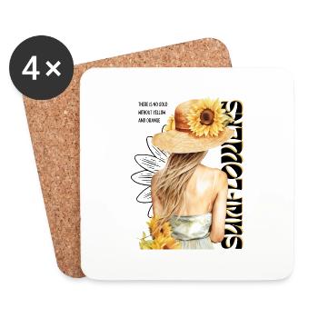 Sonnenblumen-Mädchen - Untersetzer (4er-Set) - Weiß - Vorne