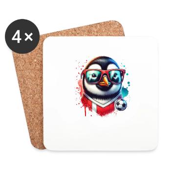 Pingouin oiseau joueur de football Ball Master Fan - Dessous de verre (lot de 4) - blanc - Devant