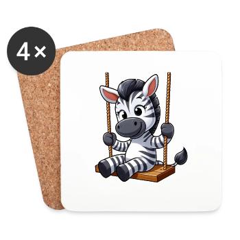 Mignon zèbre balançoire dessin animé aire de jeux - Dessous de verre (lot de 4) - blanc - Devant