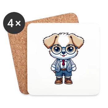 Chien écolier mignon - Dessous de verre (lot de 4) - blanc - Devant