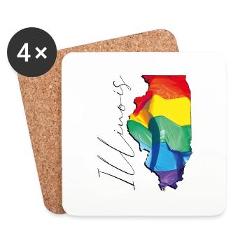 Illinois (United States) | Real Flag | LGBTQIA+ Script - Coasters (set of 4) - white - Front