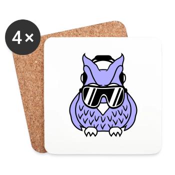 Cool Cute DJ Owl Party Club Music Owls Bird - Coasters (set of 4) - white - Front