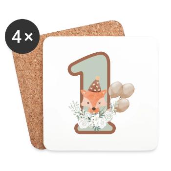 1. Geburtstag Fuchs Blumen - Untersetzer (4er-Set) - Weiß - Vorne