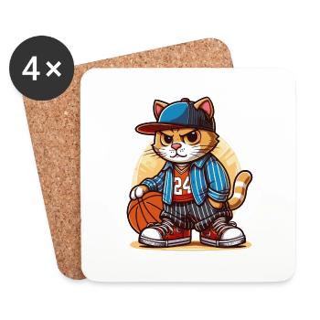 Forced Cat: Spiele Basketball - Untersetzer (4er-Set) - Weiß - Vorne